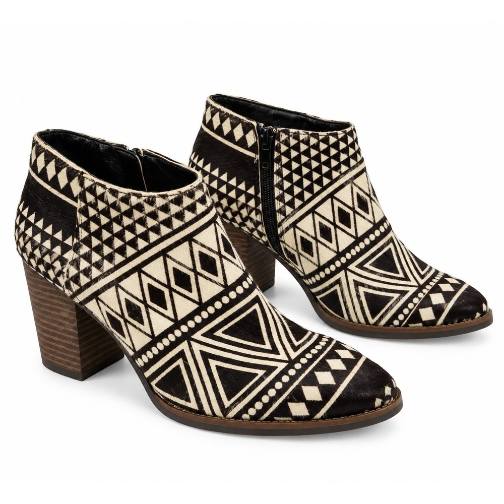 Lucky Brand Womens 6.5M Cow Hair Booties Geometric Southwestern Ankle Side Zip